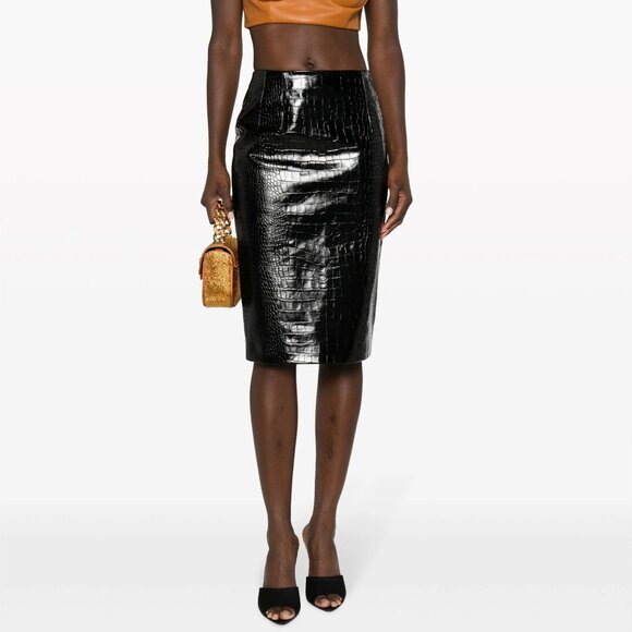 Runway Versace Crocodile-Embossed Midi Skirt - Picture 3 of 17